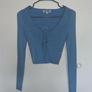 Baby blue tie front long sleeve